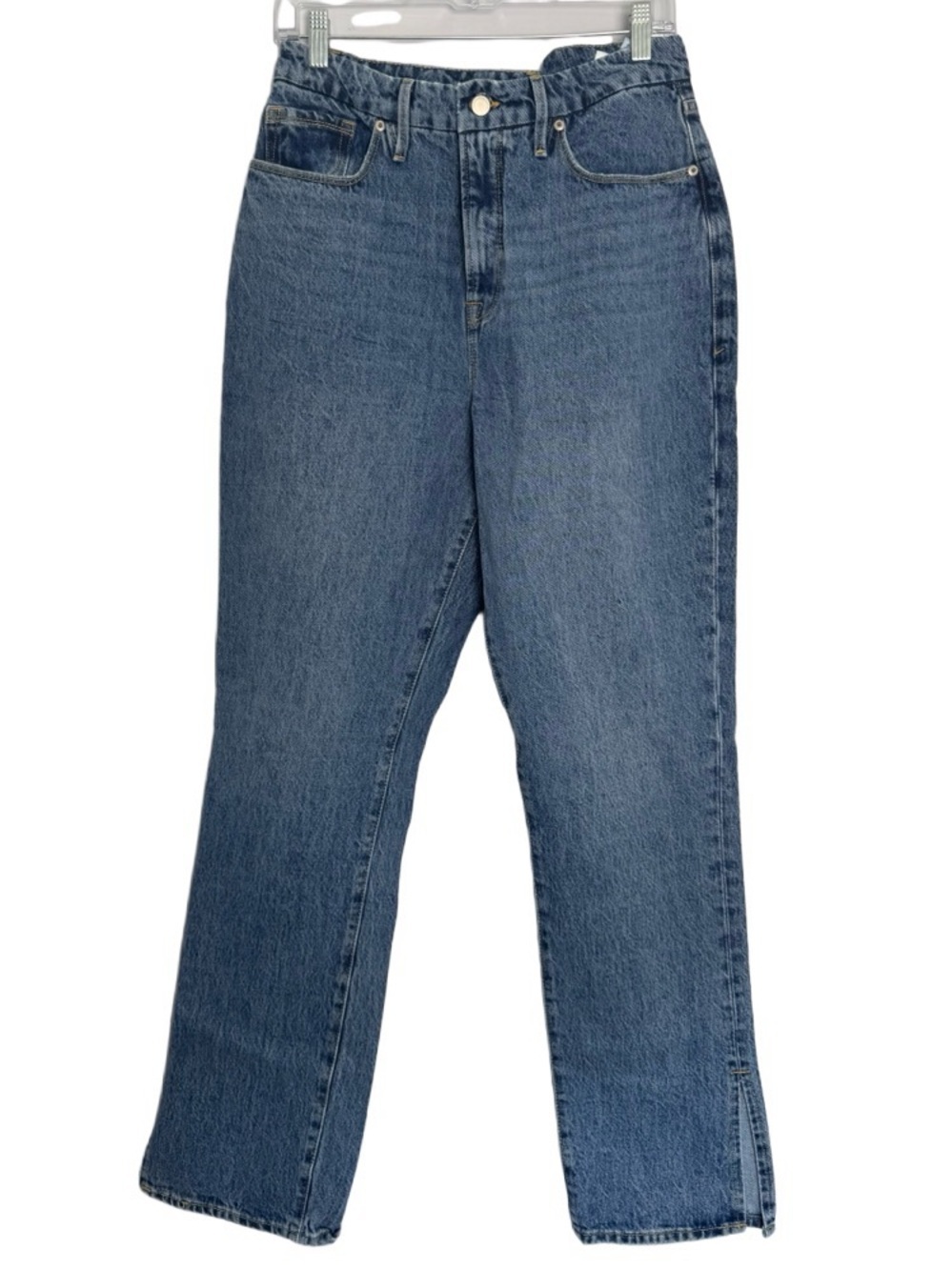 Good American Good Boy Jeans Women 10/30 High Rise Straight Leg Ankle Slit